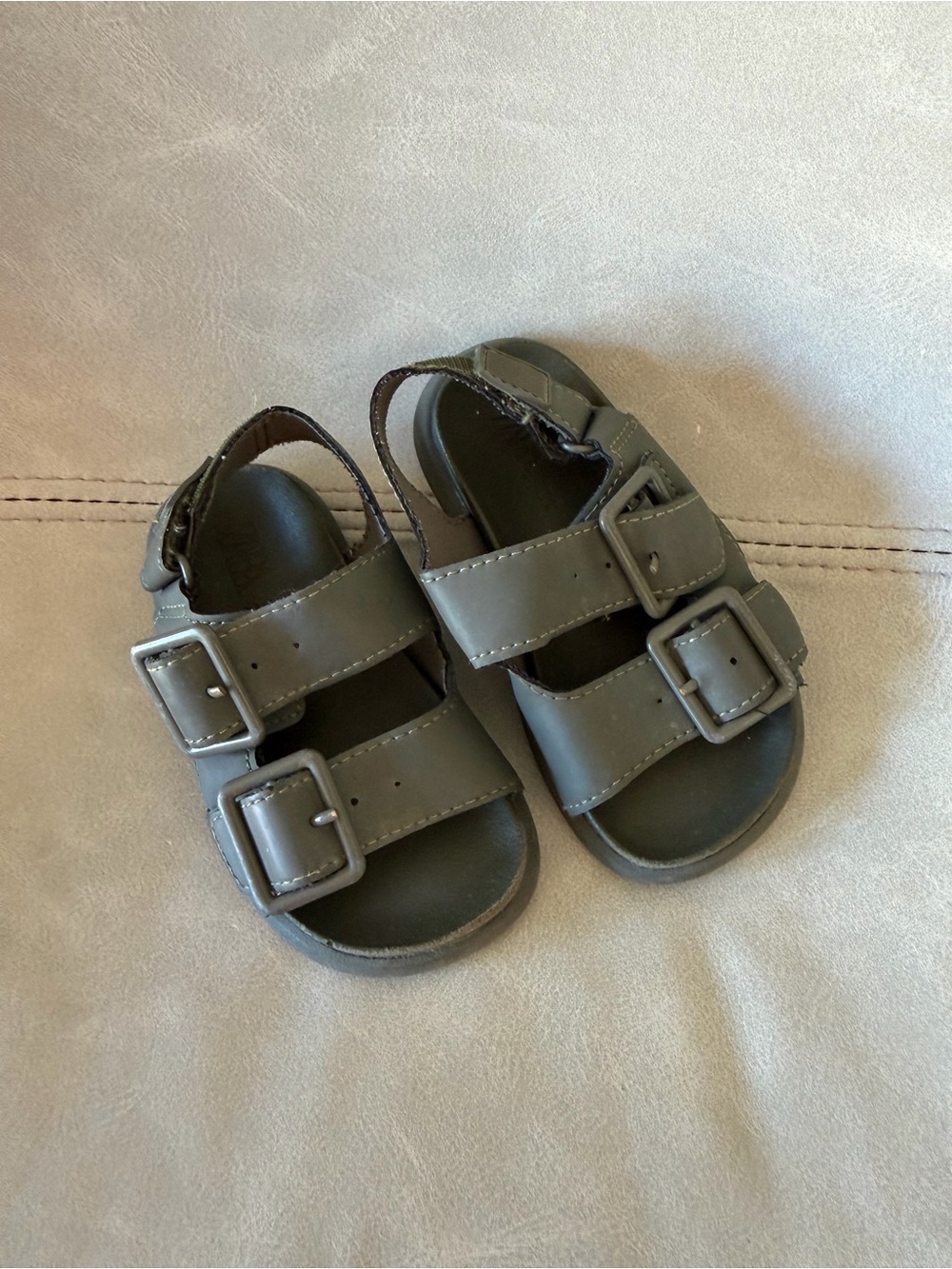 Zara Olive Green Double Buckle Kids Sandals